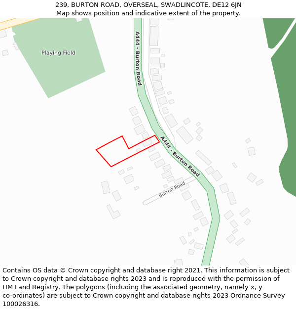 239, BURTON ROAD, OVERSEAL, SWADLINCOTE, DE12 6JN: Location map and indicative extent of plot
