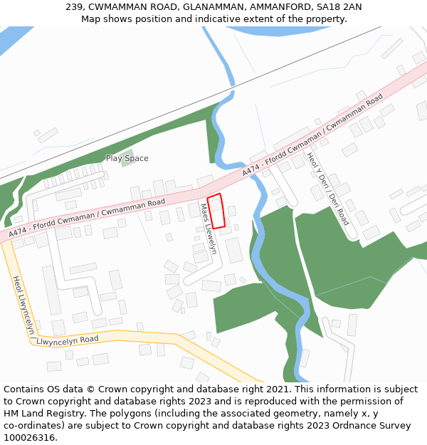 239, CWMAMMAN ROAD, GLANAMMAN, AMMANFORD, SA18 2AN: Location map and indicative extent of plot