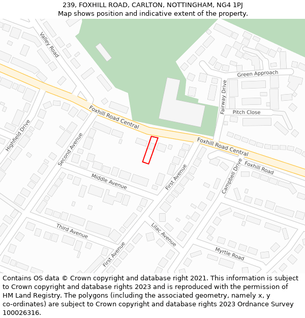 239, FOXHILL ROAD, CARLTON, NOTTINGHAM, NG4 1PJ: Location map and indicative extent of plot