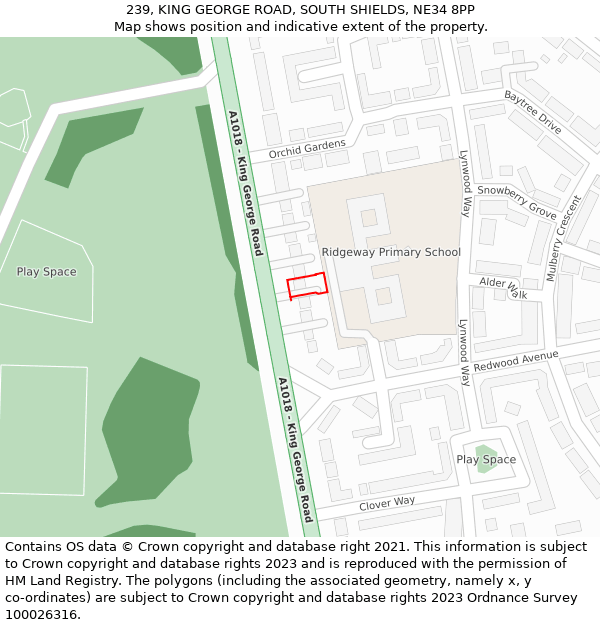 239, KING GEORGE ROAD, SOUTH SHIELDS, NE34 8PP: Location map and indicative extent of plot