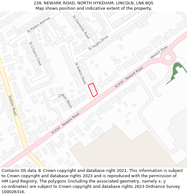 239, NEWARK ROAD, NORTH HYKEHAM, LINCOLN, LN6 8QS: Location map and indicative extent of plot