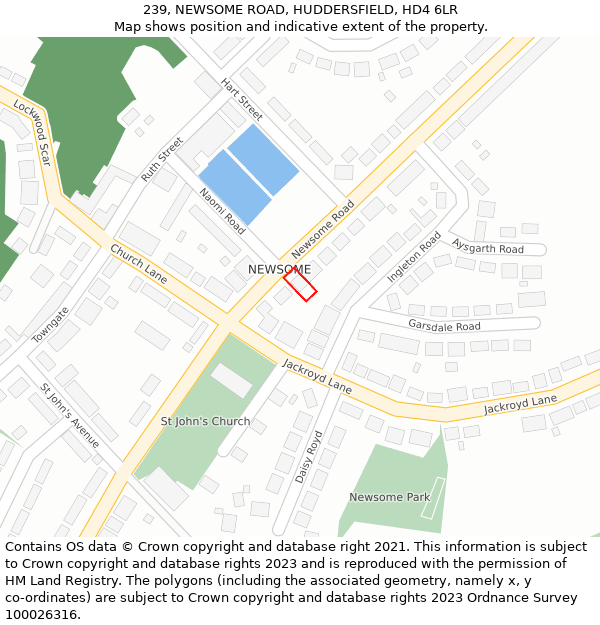 239, NEWSOME ROAD, HUDDERSFIELD, HD4 6LR: Location map and indicative extent of plot