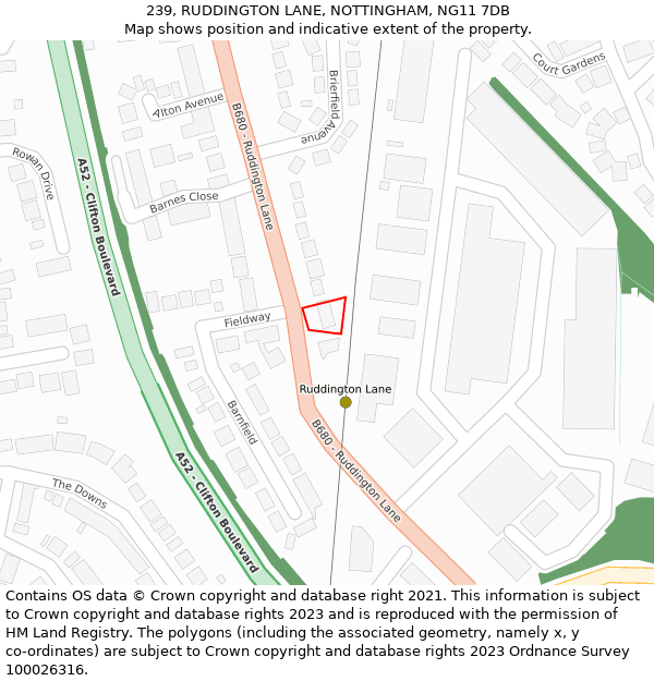 239, RUDDINGTON LANE, NOTTINGHAM, NG11 7DB: Location map and indicative extent of plot