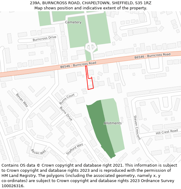 239A, BURNCROSS ROAD, CHAPELTOWN, SHEFFIELD, S35 1RZ: Location map and indicative extent of plot