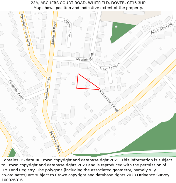 23A, ARCHERS COURT ROAD, WHITFIELD, DOVER, CT16 3HP: Location map and indicative extent of plot