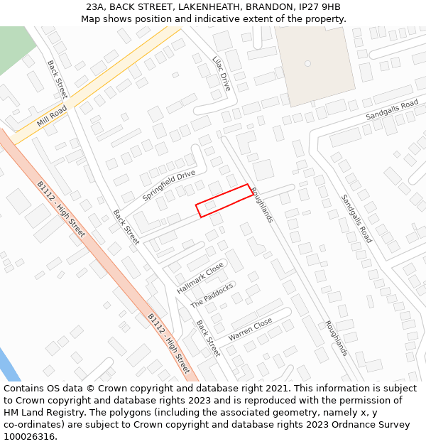 23A, BACK STREET, LAKENHEATH, BRANDON, IP27 9HB: Location map and indicative extent of plot