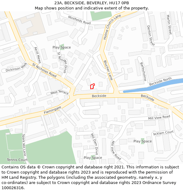 23A, BECKSIDE, BEVERLEY, HU17 0PB: Location map and indicative extent of plot