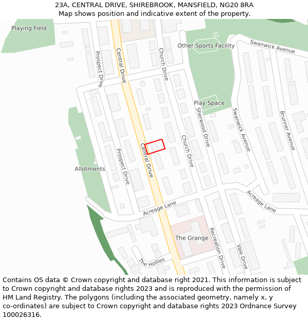 23A, CENTRAL DRIVE, SHIREBROOK, MANSFIELD, NG20 8RA: Location map and indicative extent of plot