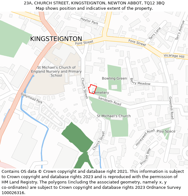 23A, CHURCH STREET, KINGSTEIGNTON, NEWTON ABBOT, TQ12 3BQ: Location map and indicative extent of plot