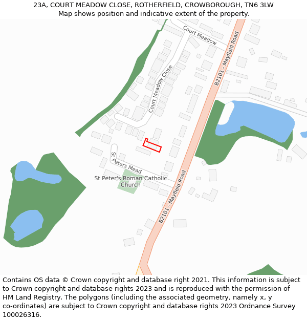 23A, COURT MEADOW CLOSE, ROTHERFIELD, CROWBOROUGH, TN6 3LW: Location map and indicative extent of plot