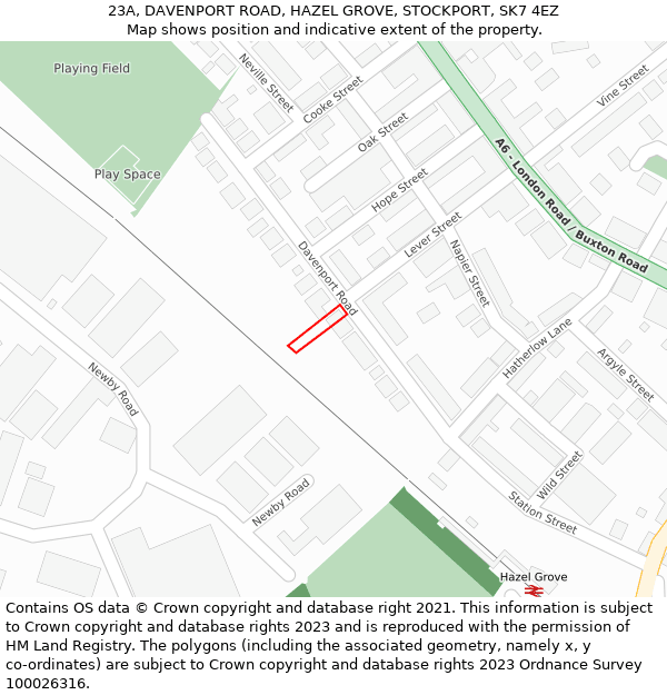 23A, DAVENPORT ROAD, HAZEL GROVE, STOCKPORT, SK7 4EZ: Location map and indicative extent of plot