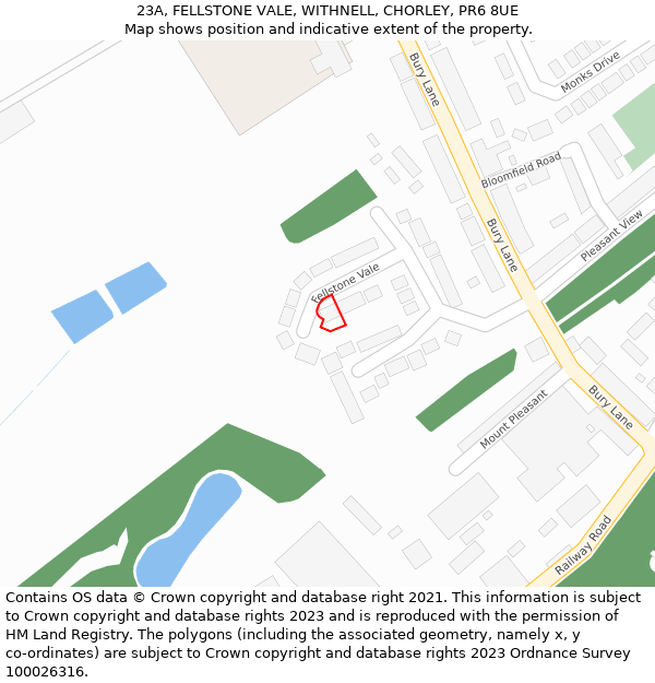 23A, FELLSTONE VALE, WITHNELL, CHORLEY, PR6 8UE: Location map and indicative extent of plot