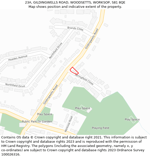 23A, GILDINGWELLS ROAD, WOODSETTS, WORKSOP, S81 8QE: Location map and indicative extent of plot