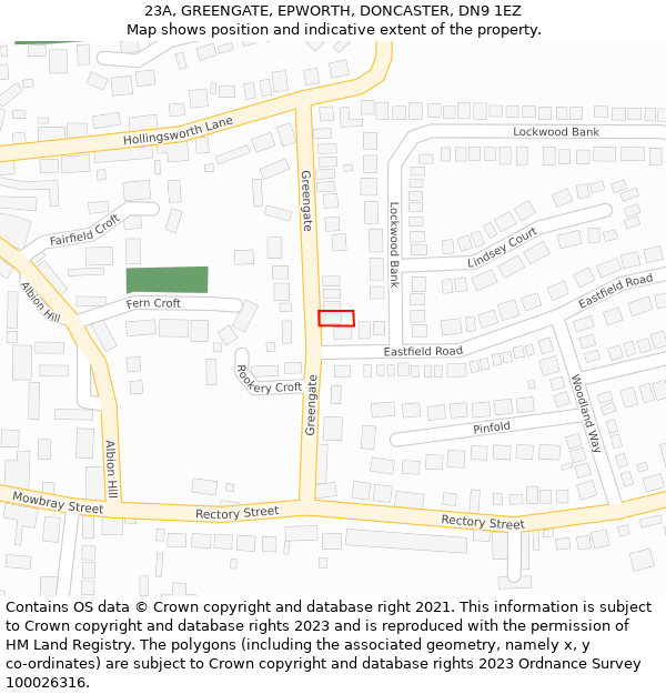 23A, GREENGATE, EPWORTH, DONCASTER, DN9 1EZ: Location map and indicative extent of plot