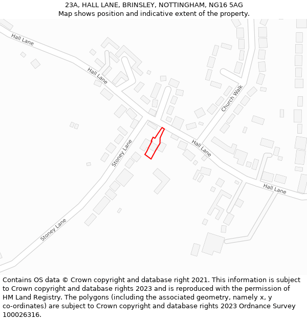 23A, HALL LANE, BRINSLEY, NOTTINGHAM, NG16 5AG: Location map and indicative extent of plot