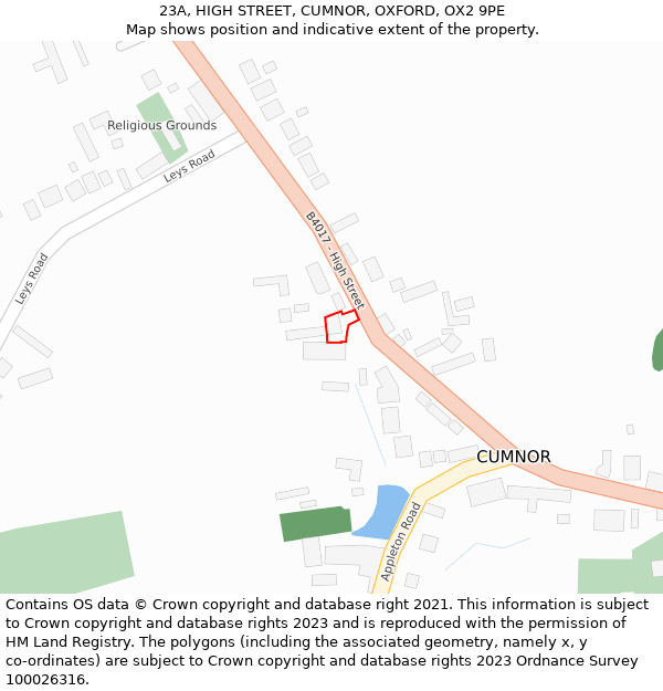 23A, HIGH STREET, CUMNOR, OXFORD, OX2 9PE: Location map and indicative extent of plot