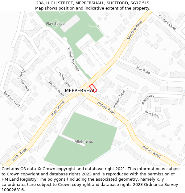 23A, HIGH STREET, MEPPERSHALL, SHEFFORD, SG17 5LS: Location map and indicative extent of plot
