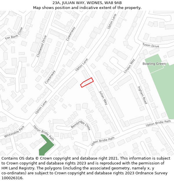 23A, JULIAN WAY, WIDNES, WA8 9AB: Location map and indicative extent of plot