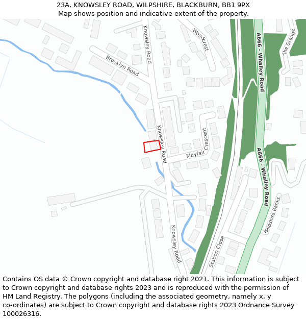 23A, KNOWSLEY ROAD, WILPSHIRE, BLACKBURN, BB1 9PX: Location map and indicative extent of plot