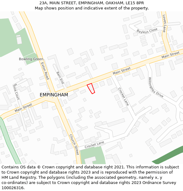 23A, MAIN STREET, EMPINGHAM, OAKHAM, LE15 8PR: Location map and indicative extent of plot