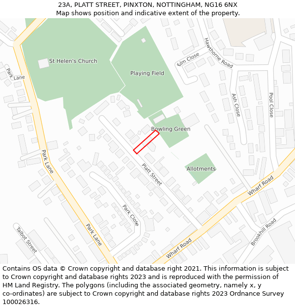 23A, PLATT STREET, PINXTON, NOTTINGHAM, NG16 6NX: Location map and indicative extent of plot