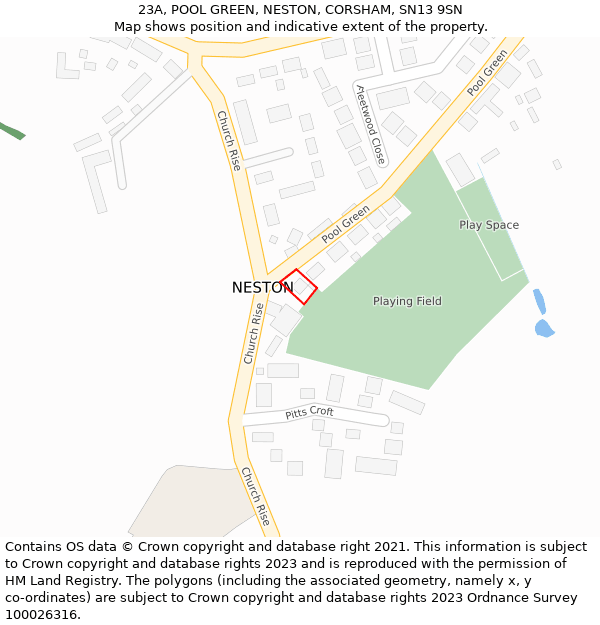 23A, POOL GREEN, NESTON, CORSHAM, SN13 9SN: Location map and indicative extent of plot