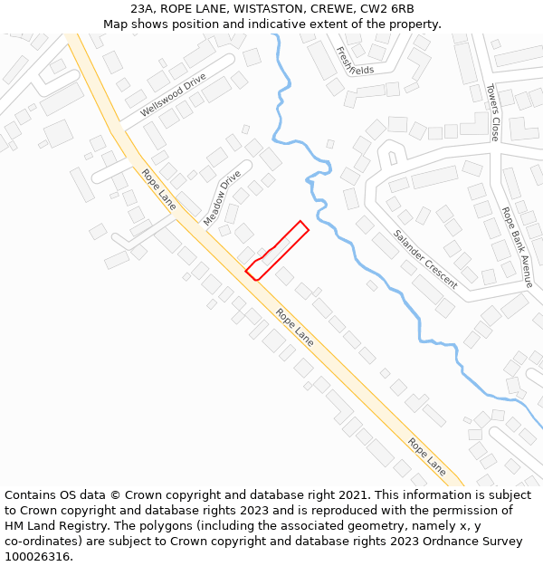 23A, ROPE LANE, WISTASTON, CREWE, CW2 6RB: Location map and indicative extent of plot