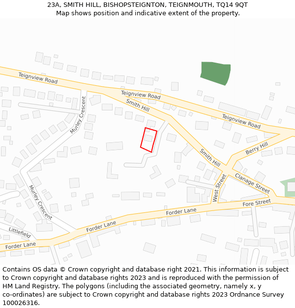 23A, SMITH HILL, BISHOPSTEIGNTON, TEIGNMOUTH, TQ14 9QT: Location map and indicative extent of plot
