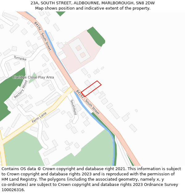 23A, SOUTH STREET, ALDBOURNE, MARLBOROUGH, SN8 2DW: Location map and indicative extent of plot