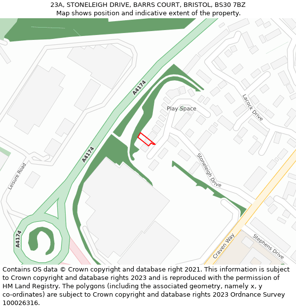 23A, STONELEIGH DRIVE, BARRS COURT, BRISTOL, BS30 7BZ: Location map and indicative extent of plot