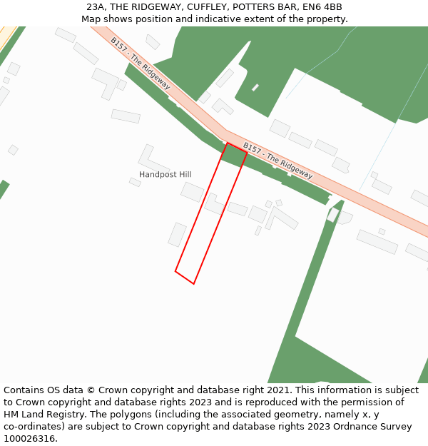 23A, THE RIDGEWAY, CUFFLEY, POTTERS BAR, EN6 4BB: Location map and indicative extent of plot