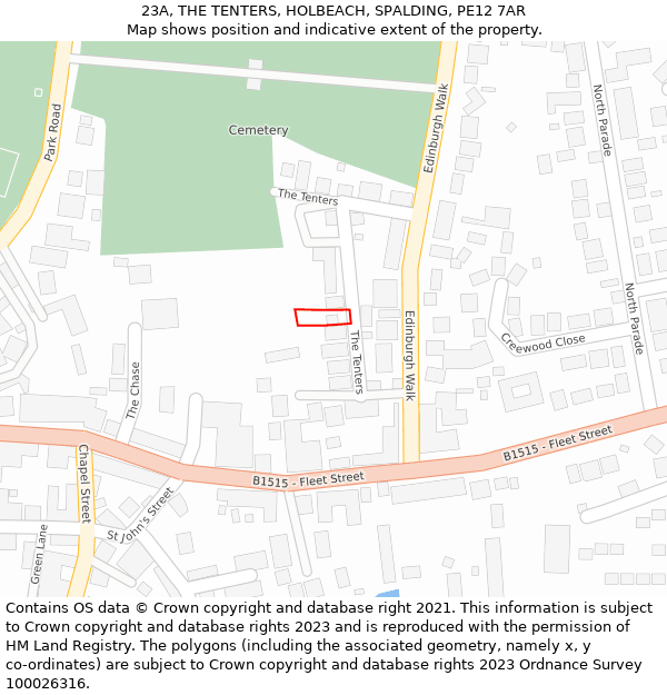 23A, THE TENTERS, HOLBEACH, SPALDING, PE12 7AR: Location map and indicative extent of plot