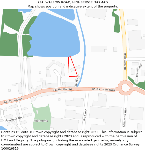 23A, WALROW ROAD, HIGHBRIDGE, TA9 4AD: Location map and indicative extent of plot