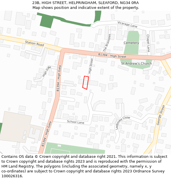 23B, HIGH STREET, HELPRINGHAM, SLEAFORD, NG34 0RA: Location map and indicative extent of plot