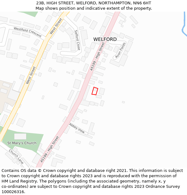 23B, HIGH STREET, WELFORD, NORTHAMPTON, NN6 6HT: Location map and indicative extent of plot