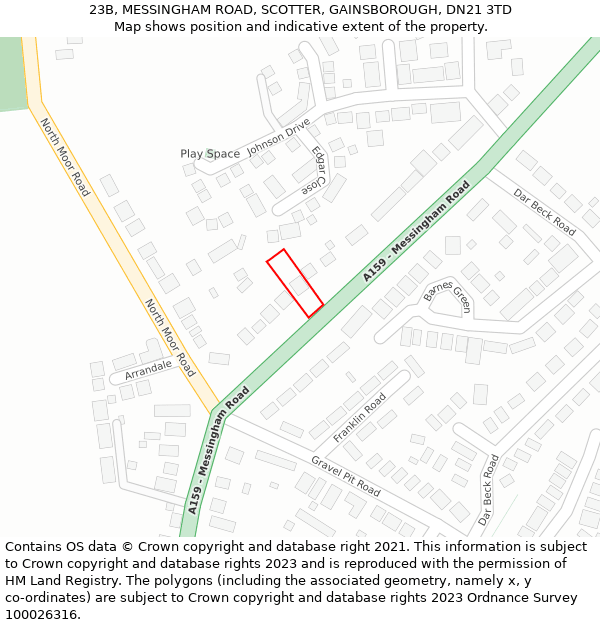 23B, MESSINGHAM ROAD, SCOTTER, GAINSBOROUGH, DN21 3TD: Location map and indicative extent of plot