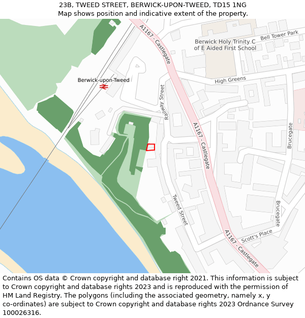 23B, TWEED STREET, BERWICK-UPON-TWEED, TD15 1NG: Location map and indicative extent of plot
