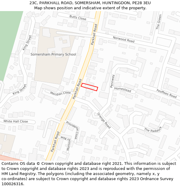 23C, PARKHALL ROAD, SOMERSHAM, HUNTINGDON, PE28 3EU: Location map and indicative extent of plot