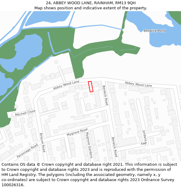 24, ABBEY WOOD LANE, RAINHAM, RM13 9QH: Location map and indicative extent of plot