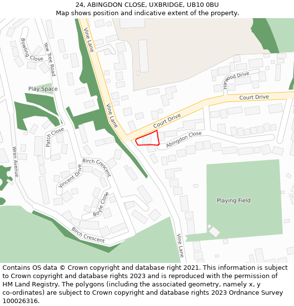 24, ABINGDON CLOSE, UXBRIDGE, UB10 0BU: Location map and indicative extent of plot