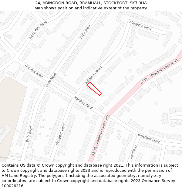 24, ABINGDON ROAD, BRAMHALL, STOCKPORT, SK7 3HA: Location map and indicative extent of plot