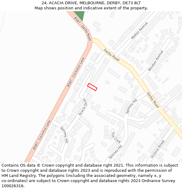 24, ACACIA DRIVE, MELBOURNE, DERBY, DE73 8LT: Location map and indicative extent of plot