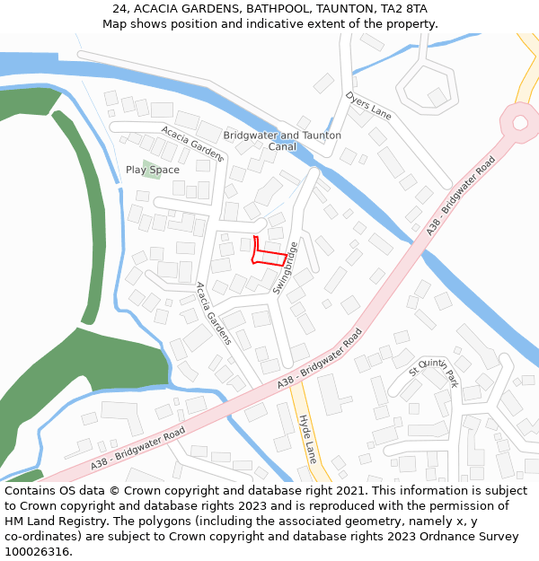 24, ACACIA GARDENS, BATHPOOL, TAUNTON, TA2 8TA: Location map and indicative extent of plot