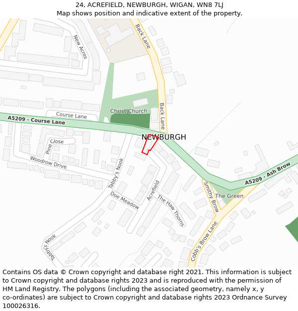 24, ACREFIELD, NEWBURGH, WIGAN, WN8 7LJ: Location map and indicative extent of plot