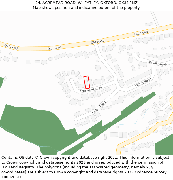 24, ACREMEAD ROAD, WHEATLEY, OXFORD, OX33 1NZ: Location map and indicative extent of plot