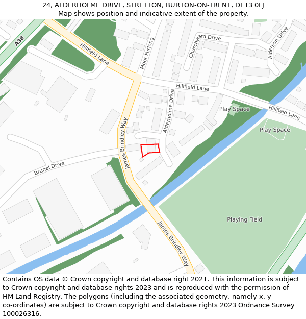 24, ALDERHOLME DRIVE, STRETTON, BURTON-ON-TRENT, DE13 0FJ: Location map and indicative extent of plot