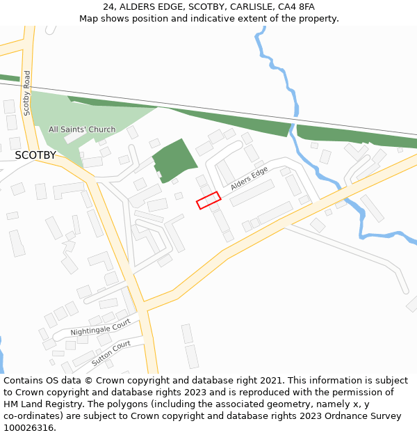 24, ALDERS EDGE, SCOTBY, CARLISLE, CA4 8FA: Location map and indicative extent of plot