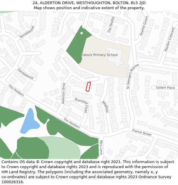 24, ALDERTON DRIVE, WESTHOUGHTON, BOLTON, BL5 2JD: Location map and indicative extent of plot