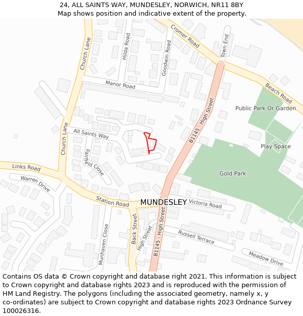 24, ALL SAINTS WAY, MUNDESLEY, NORWICH, NR11 8BY: Location map and indicative extent of plot