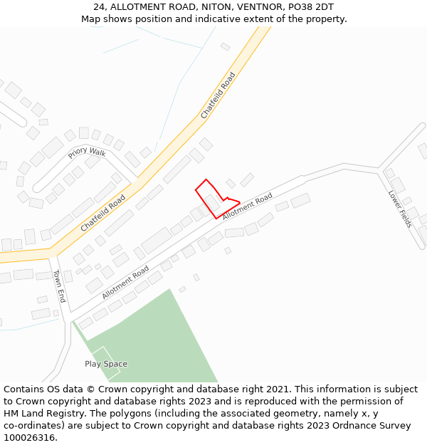 24, ALLOTMENT ROAD, NITON, VENTNOR, PO38 2DT: Location map and indicative extent of plot